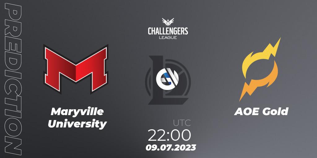 Maryville University contre AOE Gold : prédiction de match. 09.07.2023 at 22:00. LoL, North American Challengers League 2023 Summer - Group Stage