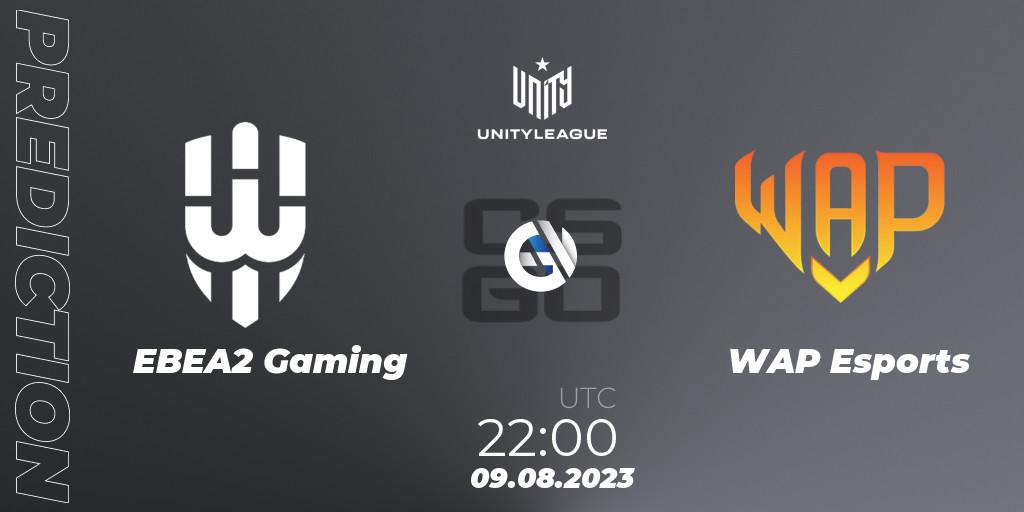EBEA2 Gaming contre WAP Esports : prédiction de match. 09.08.2023 at 22:00. Counter-Strike (CS2), LVP Unity League Argentina 2023