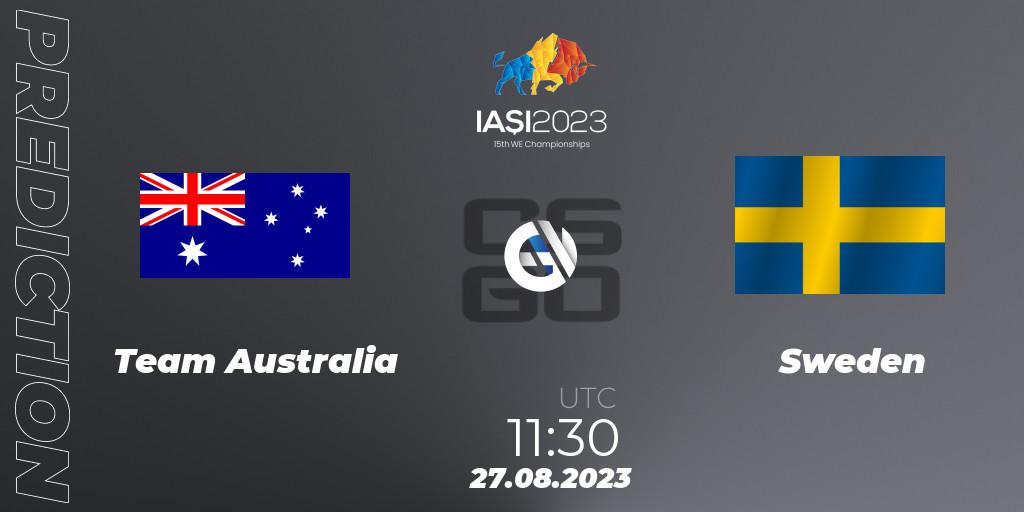 Team Australia contre Sweden : prédiction de match. 27.08.2023 at 15:45. Counter-Strike (CS2), IESF World Esports Championship 2023