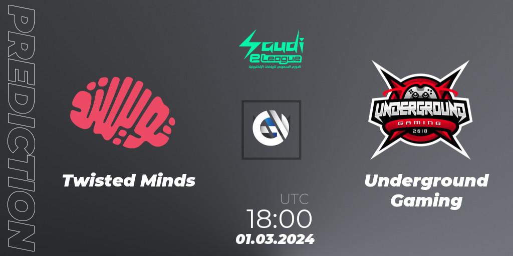 Twisted Minds contre Underground Gaming : prédiction de match. 01.03.2024 at 18:00. VALORANT, Saudi eLeague 2024: Major 1