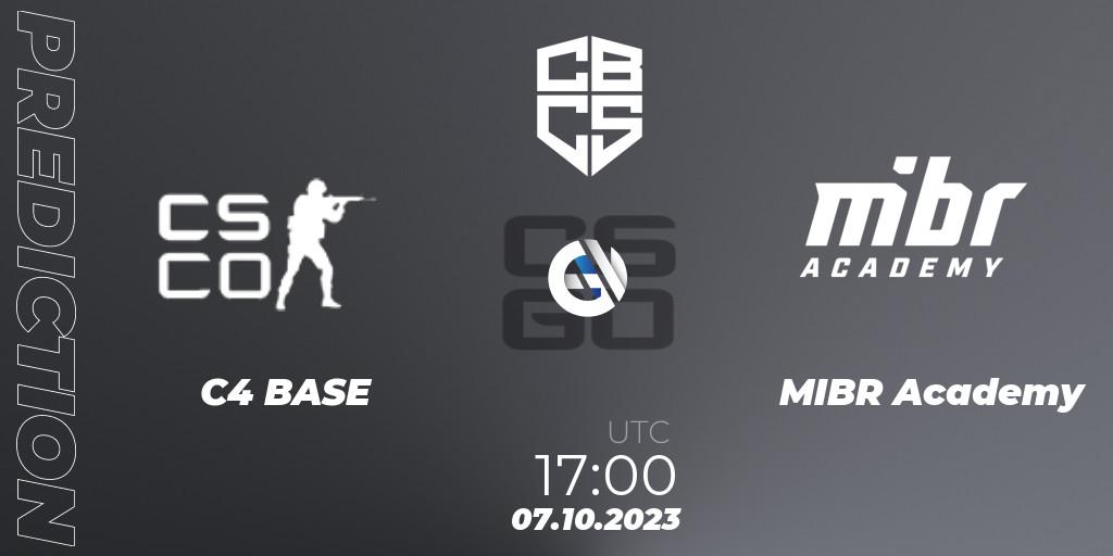 C4 BASE contre MIBR Academy : prédiction de match. 07.10.2023 at 17:00. Counter-Strike (CS2), CBCS 2023 Season 3: Open Qualifier #1