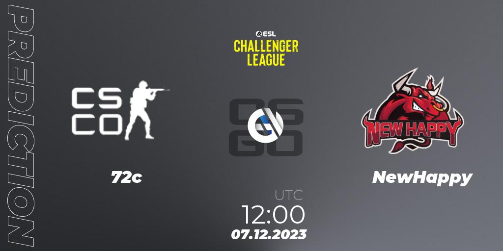 -72C contre NewHappy : prédiction de match. 07.12.2023 at 12:00. Counter-Strike (CS2), ESL Challenger League Season 46: Asia-Pacific