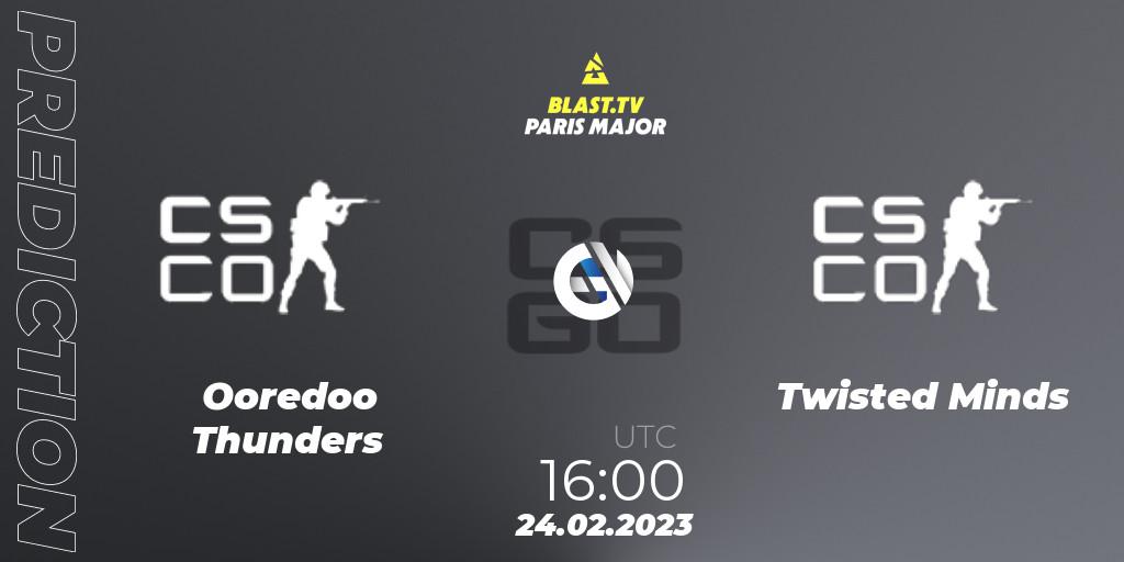 Ooredoo Thunders contre Twisted Minds : prédiction de match. 24.02.2023 at 16:05. Counter-Strike (CS2), BLAST.tv Paris Major 2023 Middle East RMR Closed Qualifier