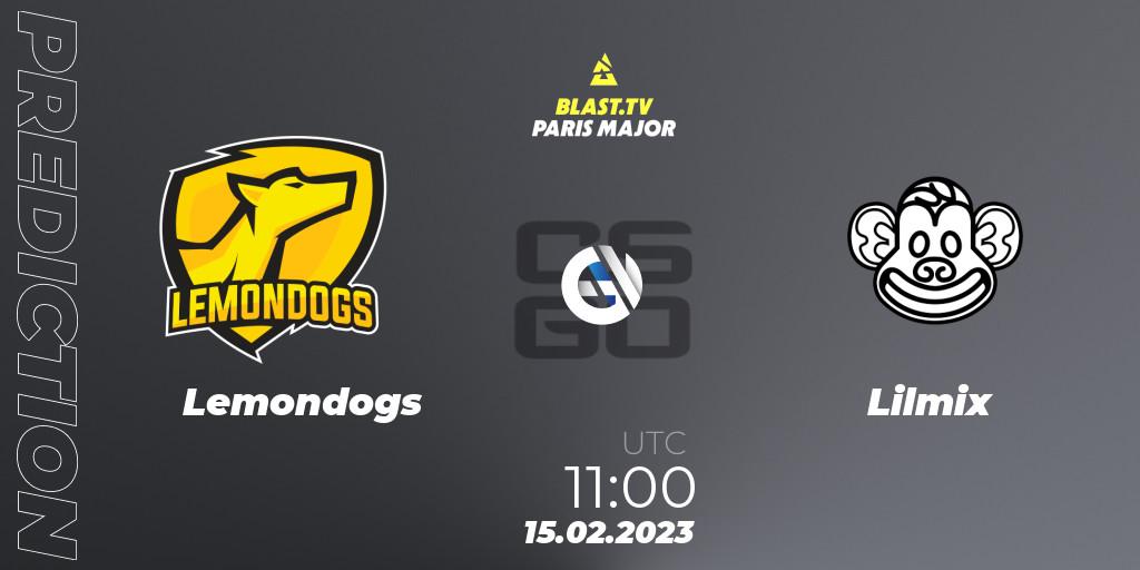 Lemondogs contre Lilmix : prédiction de match. 15.02.2023 at 11:00. Counter-Strike (CS2), BLAST.tv Paris Major 2023 Europe RMR Open Qualifier 2