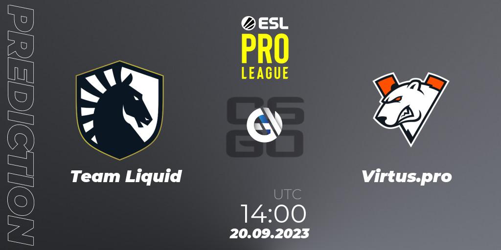 Team Liquid contre Virtus.pro : prédiction de match. 20.09.2023 at 14:00. Counter-Strike (CS2), ESL Pro League Season 18