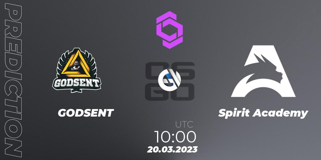 GODSENT contre Spirit Academy : prédiction de match. 20.03.23. CS2 (CS:GO), CCT West Europe Series #2
