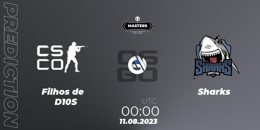 Filhos de D10S contre Sharks : prédiction de match. 11.08.2023 at 00:00. Counter-Strike (CS2), TG Masters: Fall 2023