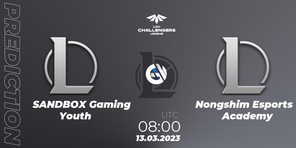 SANDBOX Gaming Youth contre Nongshim RedForce Academy : prédiction de match. 13.03.2023 at 08:20. LoL, LCK Challengers League 2023 Spring
