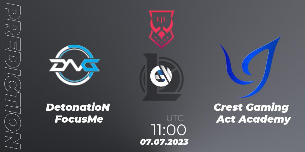 DetonatioN FocusMe contre Crest Gaming Act Academy : prédiction de match. 07.07.23. LoL, LJL Summer 2023
