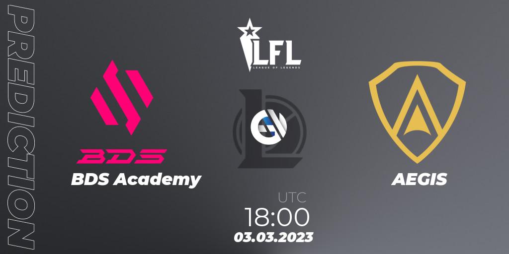 BDS Academy contre AEGIS : prédiction de match. 03.03.2023 at 18:00. LoL, LFL Spring 2023 - Group Stage