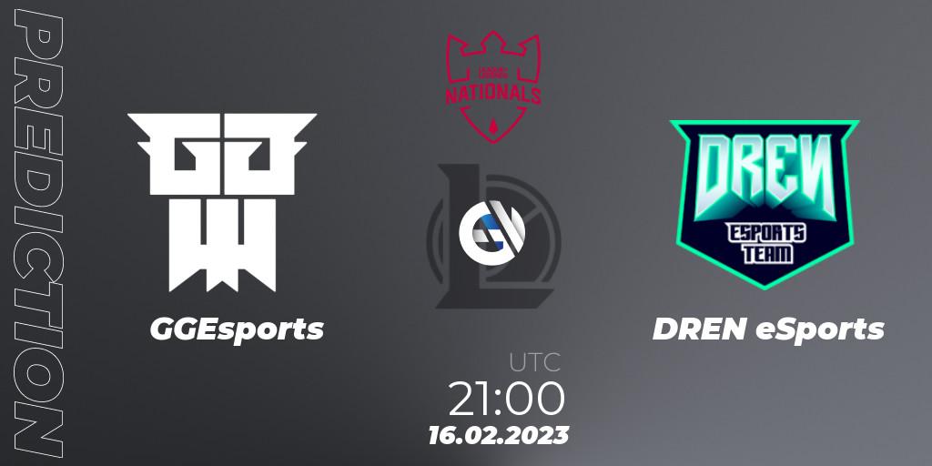 GGEsports contre DREN eSports : prédiction de match. 16.02.2023 at 21:00. LoL, PG Nationals Spring 2023 - Group Stage