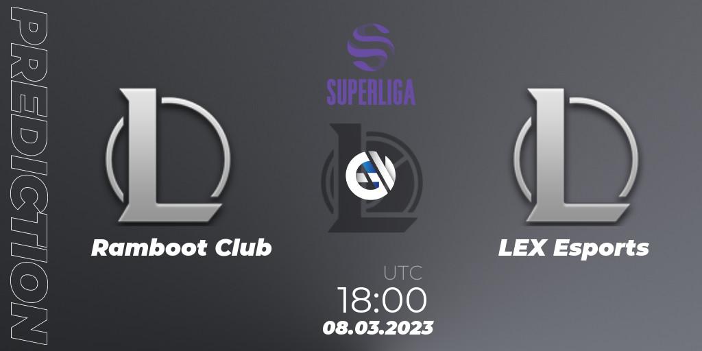 Ramboot Club contre LEX Esports : prédiction de match. 08.03.2023 at 18:00. LoL, LVP Superliga 2nd Division Spring 2023 - Group Stage