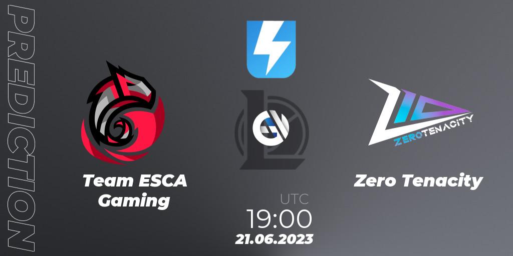 Team ESCA Gaming contre Zero Tenacity : prédiction de match. 20.06.2023 at 19:15. LoL, Ultraliga Season 10 2023 Regular Season