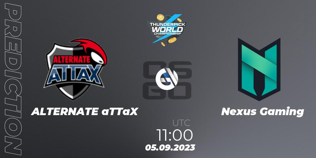 ALTERNATE aTTaX contre Nexus Gaming : prédiction de match. 05.09.2023 at 11:00. Counter-Strike (CS2), Thunderpick World Championship 2023: European Series #2