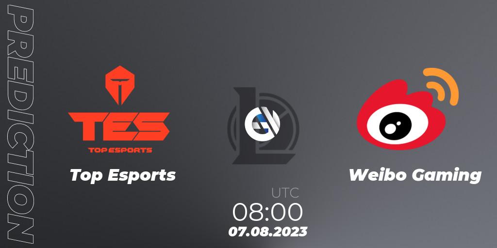 Top Esports contre Weibo Gaming : prédiction de match. 07.08.2023 at 08:00. LoL, LPL Regional Finals 2023