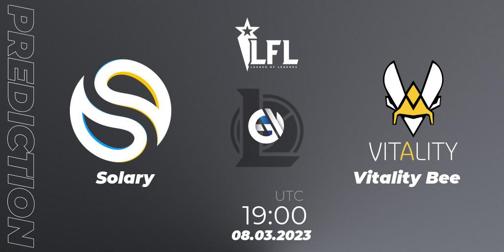Solary contre Vitality Bee : prédiction de match. 08.03.2023 at 19:00. LoL, LFL Spring 2023 - Group Stage
