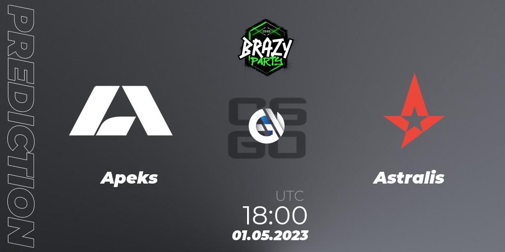 Apeks contre Astralis : prédiction de match. 01.05.2023 at 18:30. Counter-Strike (CS2), Brazy Party 2023