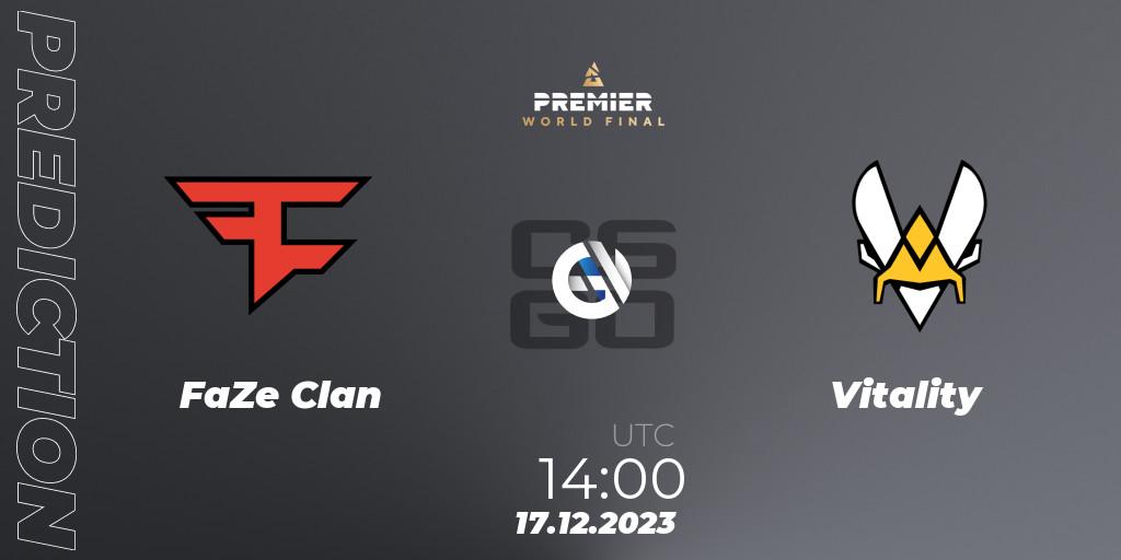FaZe Clan contre Vitality : prédiction de match. 17.12.2023 at 14:00. Counter-Strike (CS2), BLAST Premier World Final 2023