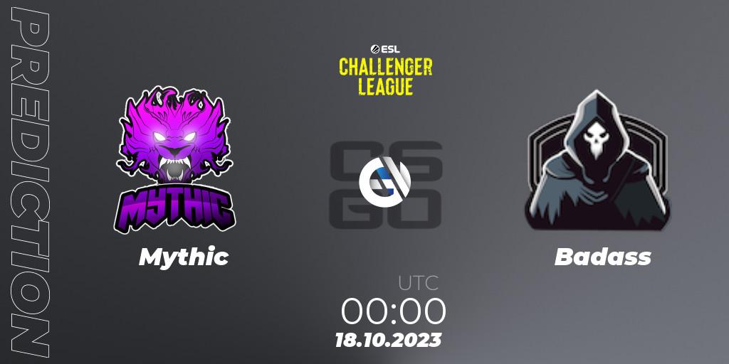 Mythic contre Badass : prédiction de match. 18.10.2023 at 00:10. Counter-Strike (CS2), ESL Challenger League Season 46: North America