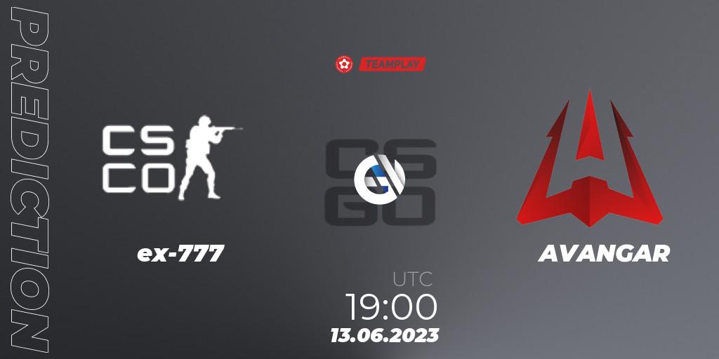 ex-777 contre AVANGAR : prédiction de match. 13.06.2023 at 18:30. Counter-Strike (CS2), LEON x TEAMPLAY Season 1