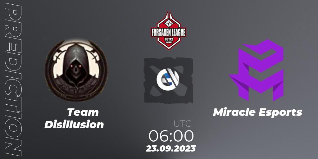 Team Disillusion contre Miracle Esports : prédiction de match. 23.09.2023 at 06:12. Dota 2, Forsaken League