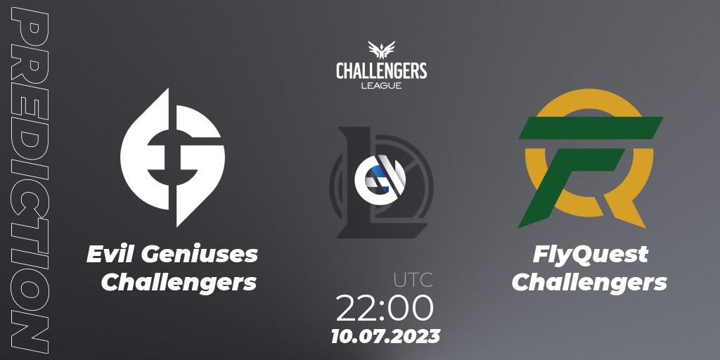 Evil Geniuses Challengers contre FlyQuest Challengers : prédiction de match. 19.06.2023 at 20:00. LoL, North American Challengers League 2023 Summer - Group Stage