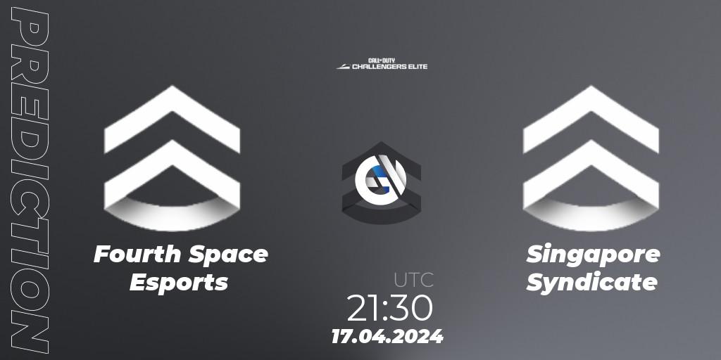 Fourth Space Esports contre Singapore Syndicate : prédiction de match. 17.04.2024 at 21:30. Call of Duty, Call of Duty Challengers 2024 - Elite 2: NA