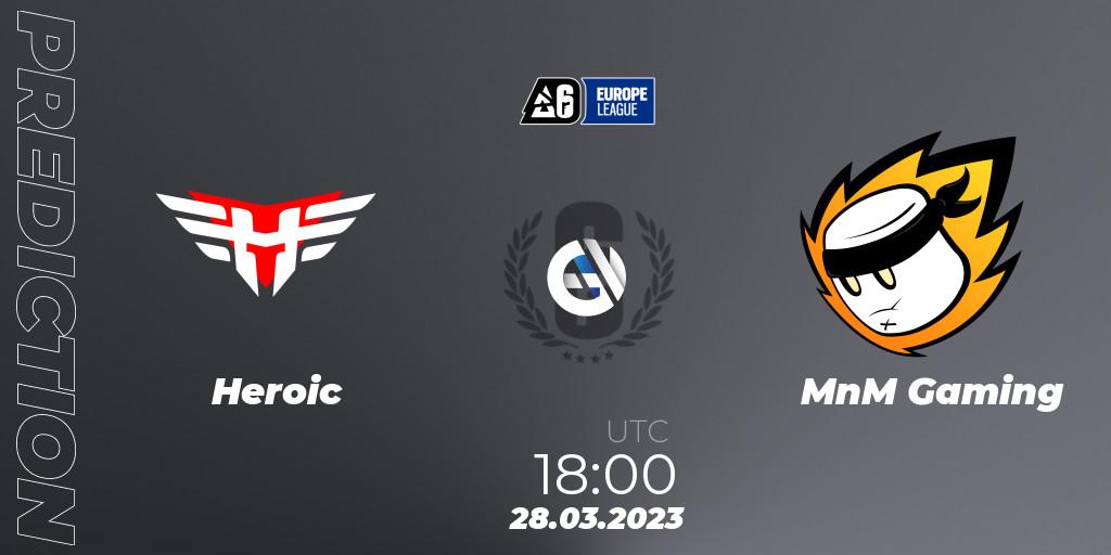 Heroic contre MnM Gaming : prédiction de match. 28.03.2023 at 17:30. Rainbow Six, Europe League 2023 - Stage 1