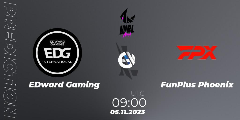 EDward Gaming contre FunPlus Phoenix : prédiction de match. 05.11.2023 at 09:00. Wild Rift, WRL Asia 2023 - Season 2 - Regular Season