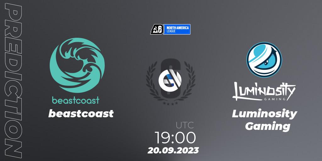 beastcoast contre Luminosity Gaming : prédiction de match. 20.09.2023 at 19:00. Rainbow Six, North America League 2023 - Stage 2