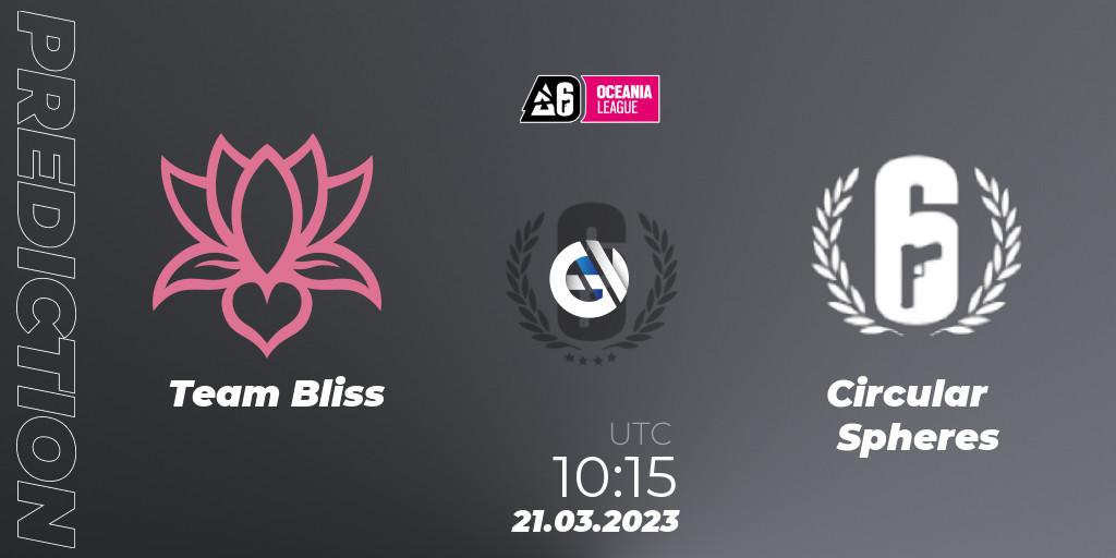 Team Bliss contre Circular Spheres : prédiction de match. 21.03.23. Rainbow Six, Oceania League 2023 - Stage 1