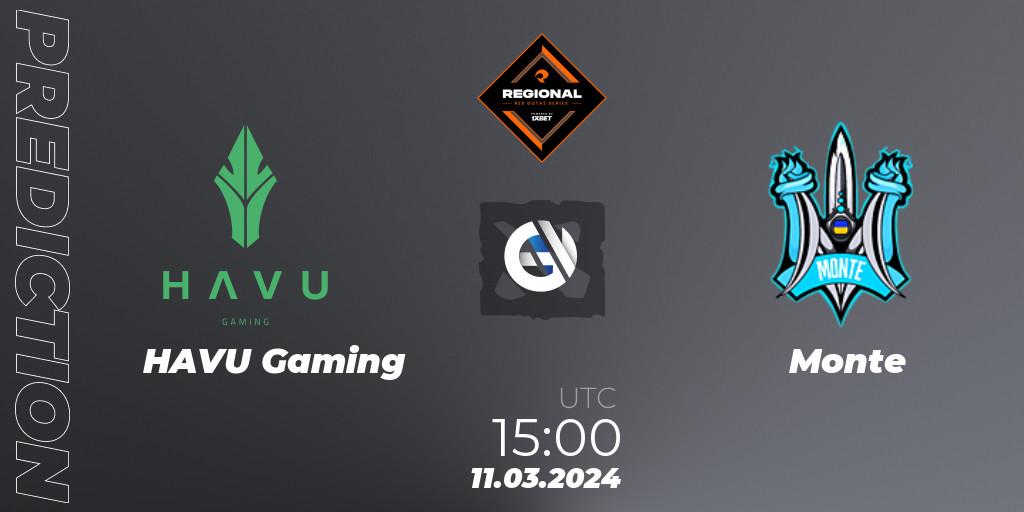 HAVU Gaming contre Monte : prédiction de match. 11.03.2024 at 15:00. Dota 2, RES Regional Series: EU #1