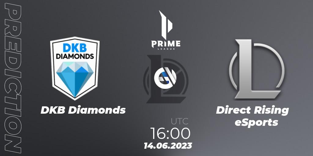 DKB Diamonds contre Direct Rising eSports : prédiction de match. 14.06.2023 at 16:00. LoL, Prime League 2nd Division Summer 2023