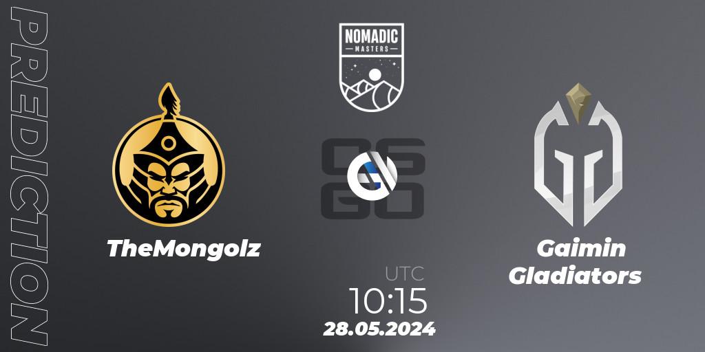 TheMongolz contre Gaimin Gladiators : prédiction de match. 28.05.2024 at 10:05. Counter-Strike (CS2), MESA Nomadic Masters: Spring 2024