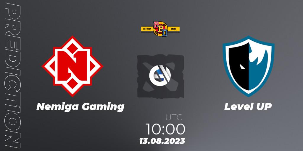 Nemiga Gaming contre Level UP : prédiction de match. 13.08.2023 at 10:01. Dota 2, BetBoom Dacha - Online Stage