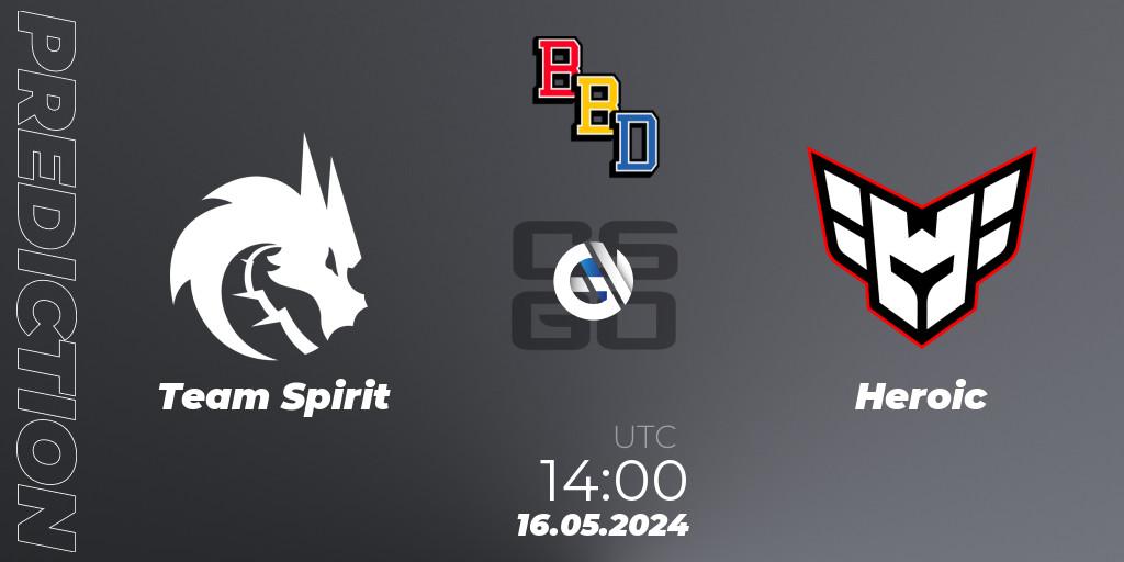 Team Spirit contre Heroic : prédiction de match. 16.05.2024 at 14:15. Counter-Strike (CS2), BetBoom Dacha Belgrade 2024