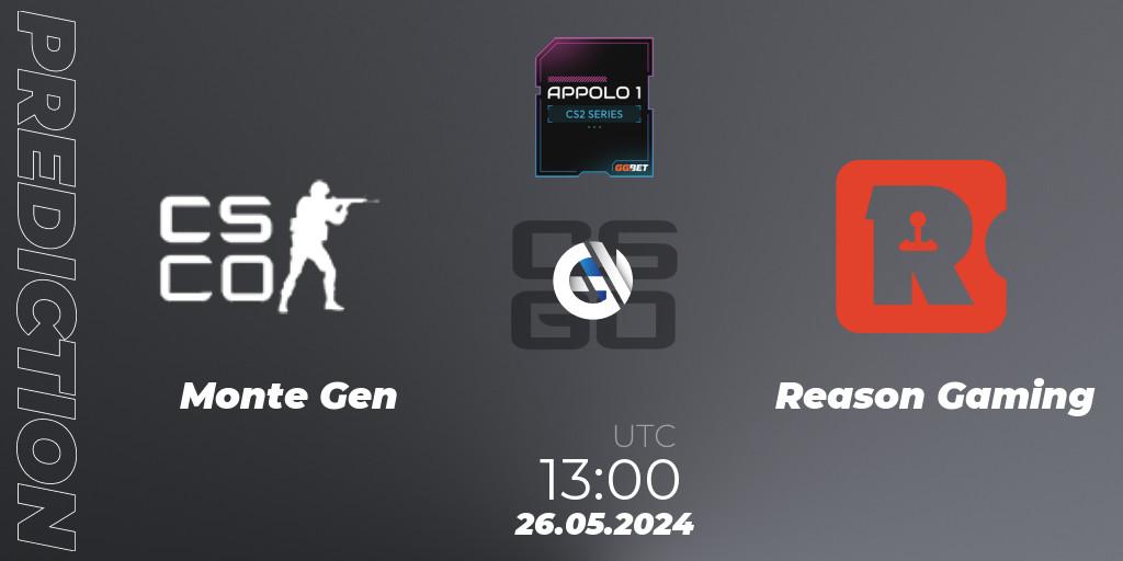 Monte Gen contre Reason Gaming : prédiction de match. 26.05.2024 at 13:00. Counter-Strike (CS2), Appolo1 Series: Phase 2