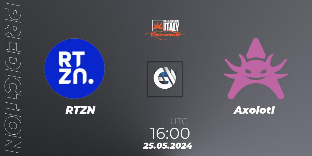 RTZN contre Axolotl : prédiction de match. 25.05.2024 at 16:00. VALORANT, VALORANT Challengers 2024 Italy: Rinascimento Split 2