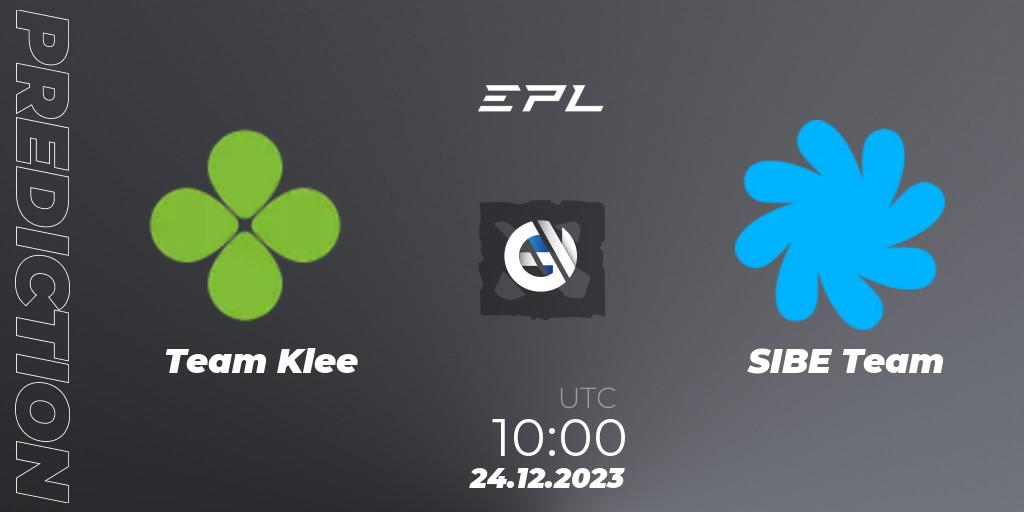 Team Klee contre SIBE Team : prédiction de match. 25.12.2023 at 10:04. Dota 2, European Pro League Season 15