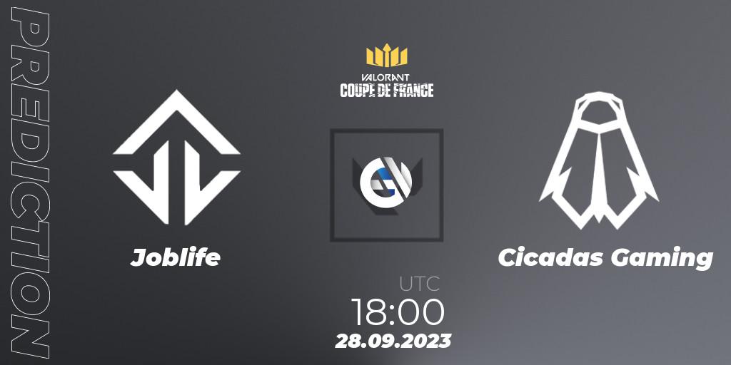 Joblife contre Cicadas Gaming : prédiction de match. 28.09.23. VALORANT, VCL France: Revolution - Coupe De France 2023