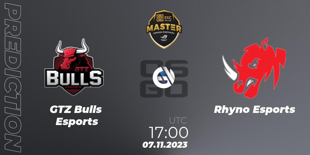 GTZ Bulls Esports contre Rhyno Esports : prédiction de match. 07.11.23. CS2 (CS:GO), Master League Portugal Season 12: Online Stage