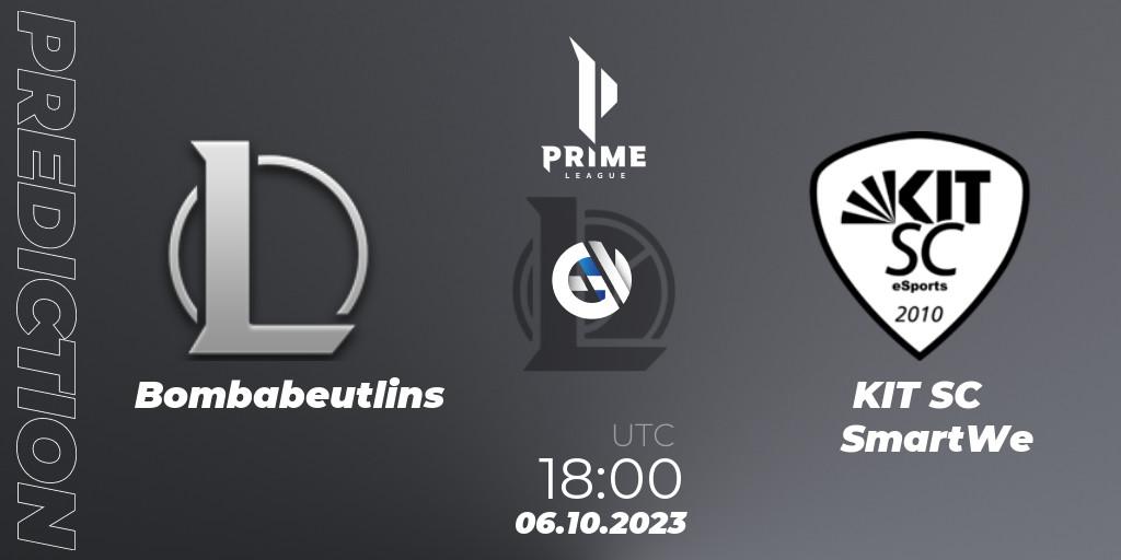 Bombabeutlins contre KIT SC SmartWe : prédiction de match. 06.10.2023 at 18:00. LoL, Prime League Pokal 2023