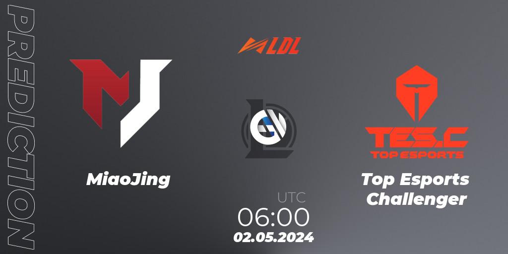 MiaoJing contre Top Esports Challenger : prédiction de match. 02.05.2024 at 06:00. LoL, LDL 2024 - Stage 2