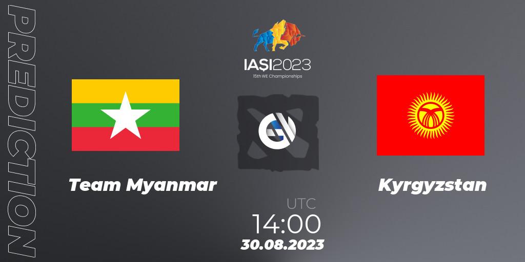 Team Myanmar contre Kyrgyzstan : prédiction de match. 30.08.2023 at 14:30. Dota 2, IESF World Championship 2023