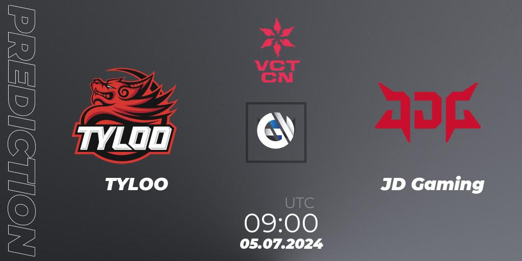 TYLOO contre JD Gaming : prédiction de match. 05.07.2024 at 09:00. VALORANT, VALORANT Champions Tour China 2024: Stage 2 - Group Stage