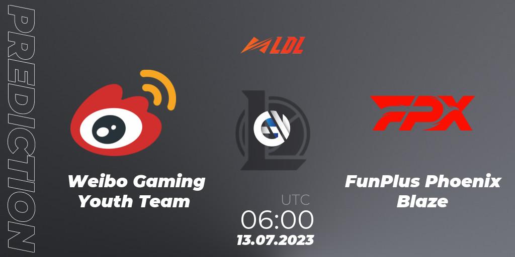 Weibo Gaming Youth Team contre FunPlus Phoenix Blaze : prédiction de match. 13.07.2023 at 06:00. LoL, LDL 2023 - Regular Season - Stage 3