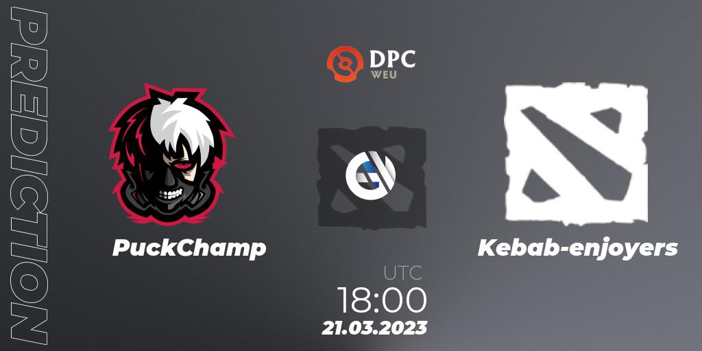 PuckChamp contre Kebab-enjoyers : prédiction de match. 21.03.2023 at 15:14. Dota 2, DPC 2023 Tour 2: WEU Closed Qualifier