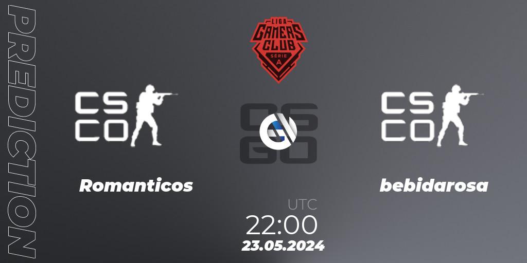 Romanticos contre bebidarosa : prédiction de match. 23.05.2024 at 22:00. Counter-Strike (CS2), Gamers Club Liga Série A: May 2024
