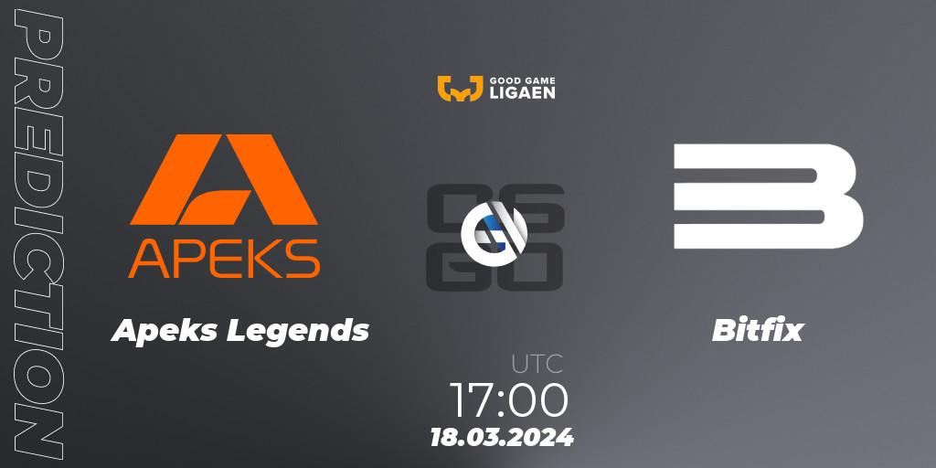 Apeks Legends contre Bitfix : prédiction de match. 18.03.24. CS2 (CS:GO), Good Game-ligaen Spring 2024