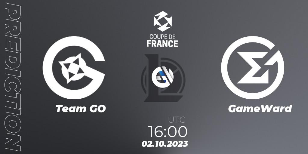 Team GO contre GameWard : prédiction de match. 02.10.2023 at 16:00. LoL, Coupe de France 2023